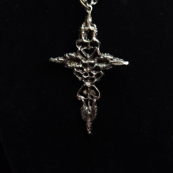 Vintage Faux Turquoise Silver Tone Cross Pendant Necklace and two Rings - Picture 13 of 13